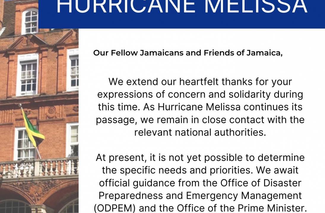 High Commission for Jamaica (UK) Statement on Hurricane Melissa